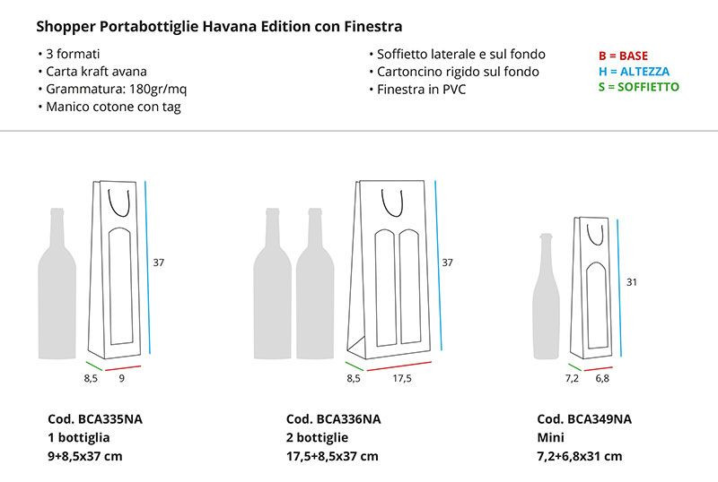 ideale per mini bottiglie EUROFIDES® 50 Shopper avana portabottiglia con finestra cm.7,2+6,8x31 