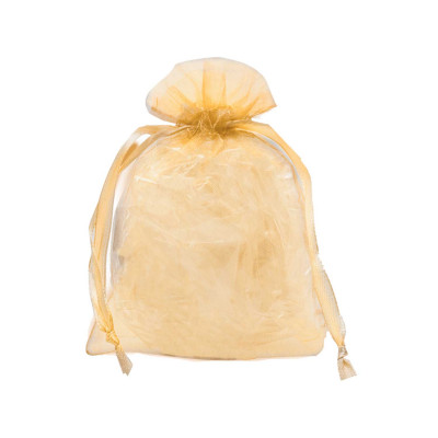 Sacchetto organza crema con ciondolo foglia dorata - Mobilia Store Home &  Favours