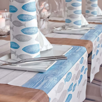 Tovaglioli per ristoranti in carta a secco blu, fantasia oceano - Eurofides
