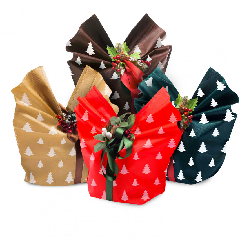 Shopper TNT Portapanettone MIX colorate con decori natalizi