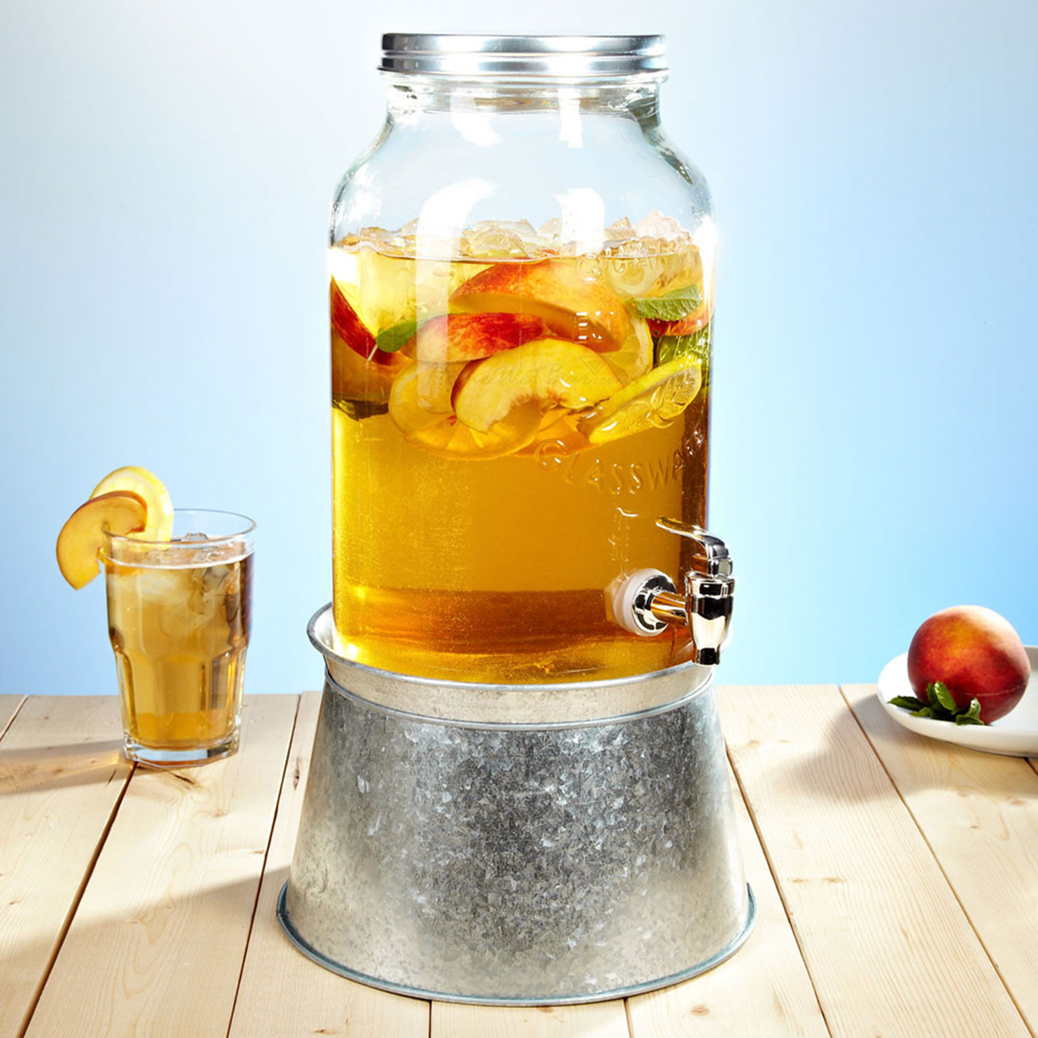 Dispenser di bevande con inserto per cubetti di ghiaccio 4 litri rubinetto e coperchio acqua e tè freddo Dispenser di acqua in vetro con inserto refrigerante per bevande fredde 