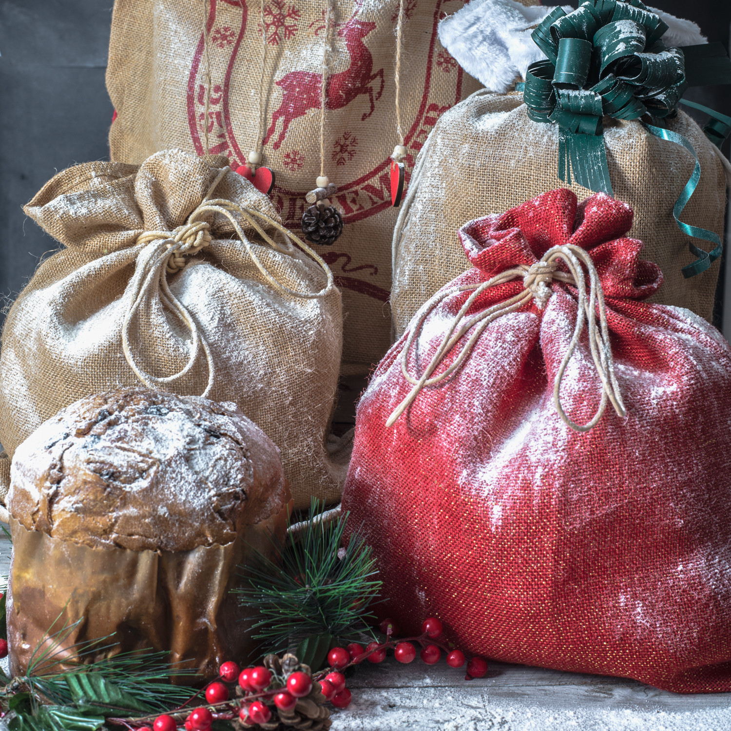 per grandi confezioni di Natale 3 confezioni di sacchetti regalo di Natale sacchetti regalo di Natale sacco di iuta con coulisse 66 x 48,3 cm 