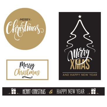 Etichette adesive Merry Christmas Nero e Oro