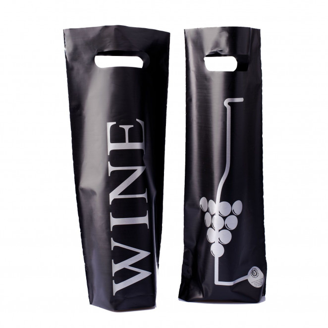Shopper Plastica Wine con Stampa Fronte Retro Nero