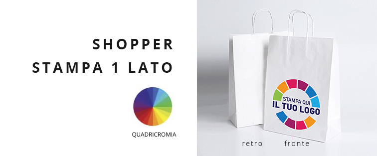 Shopper Carta Kraft Bianco Personalizzata a Colori 1 lato