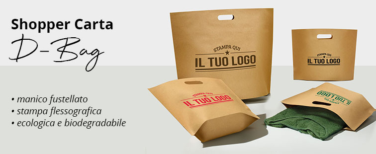 Shopper carta D-Bag personalizzate manico a fagiolo